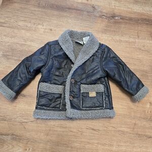 Vintage Kids Dark Brown Faux Leather Bomber Jacket Little Rebels 3t Sherpa Trim